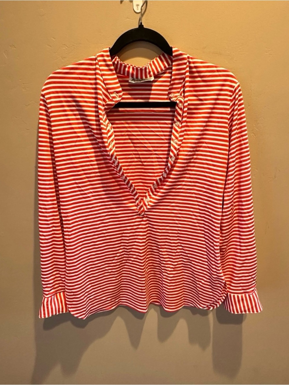 Acetate Orange & White Striped Henley Top Women’s Size 16